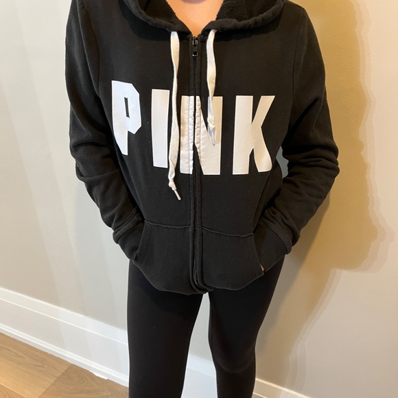 PINK Black zip hoodie size SM - Picture 2 of 2